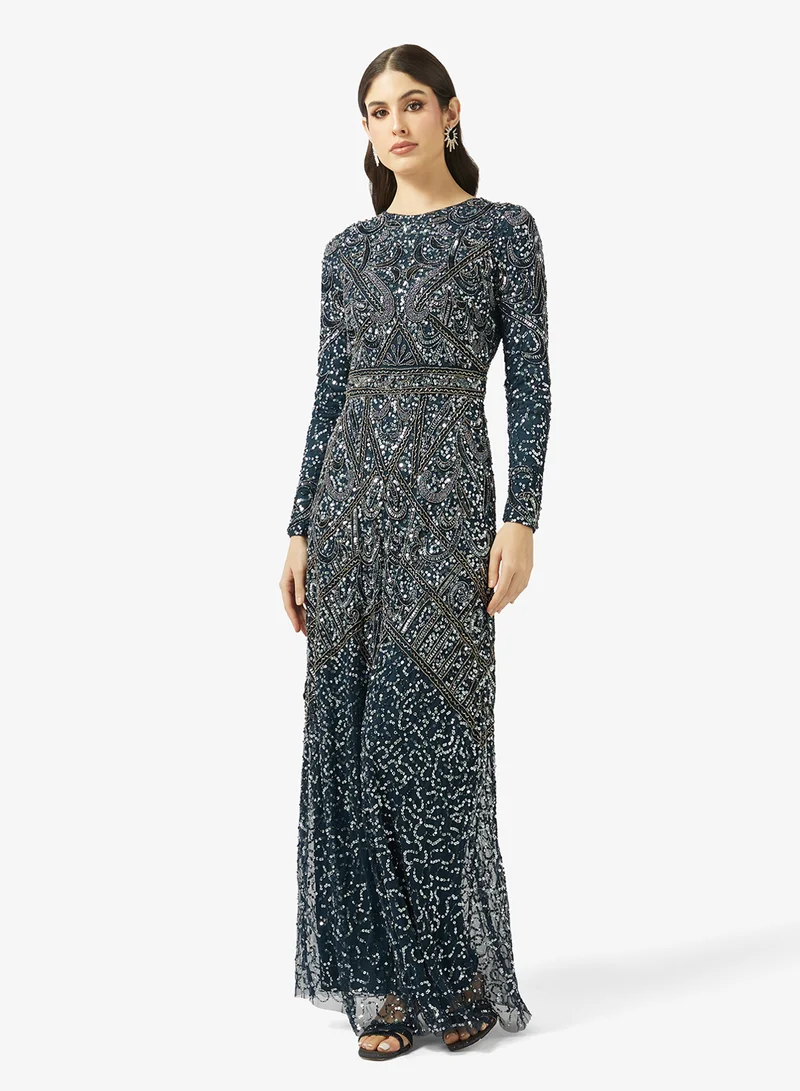 MARYISA Boat Neck  Sequin Maxi Dress